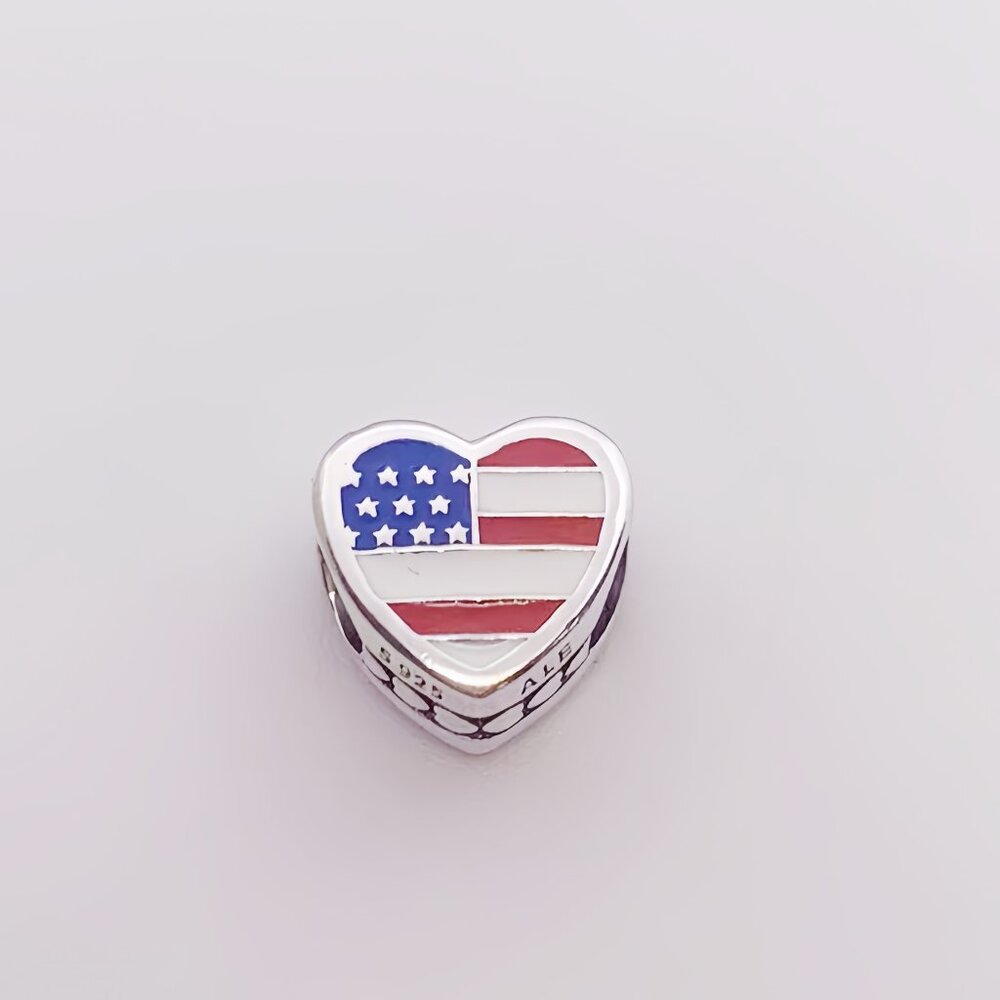 Pandora USA Country Heart Flag Charm Rhode Island Flag heart Charm Pendant